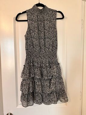 Express Black and White Sleeveless Tiered Ruffle Dress